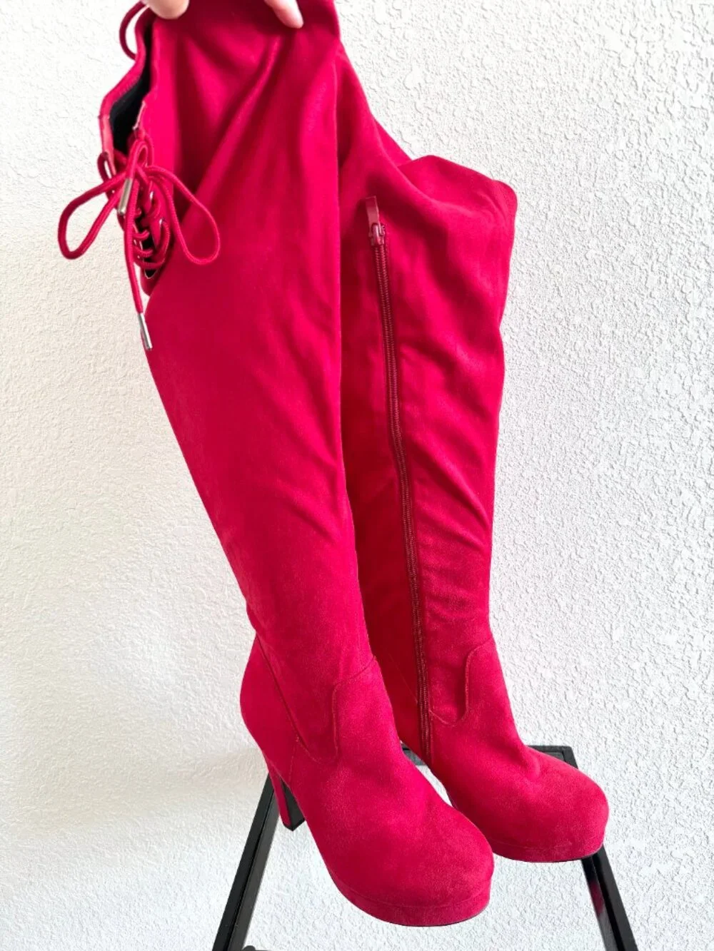 Torrid Bright Red Suede-Like Over the Knee Boots - Size 8